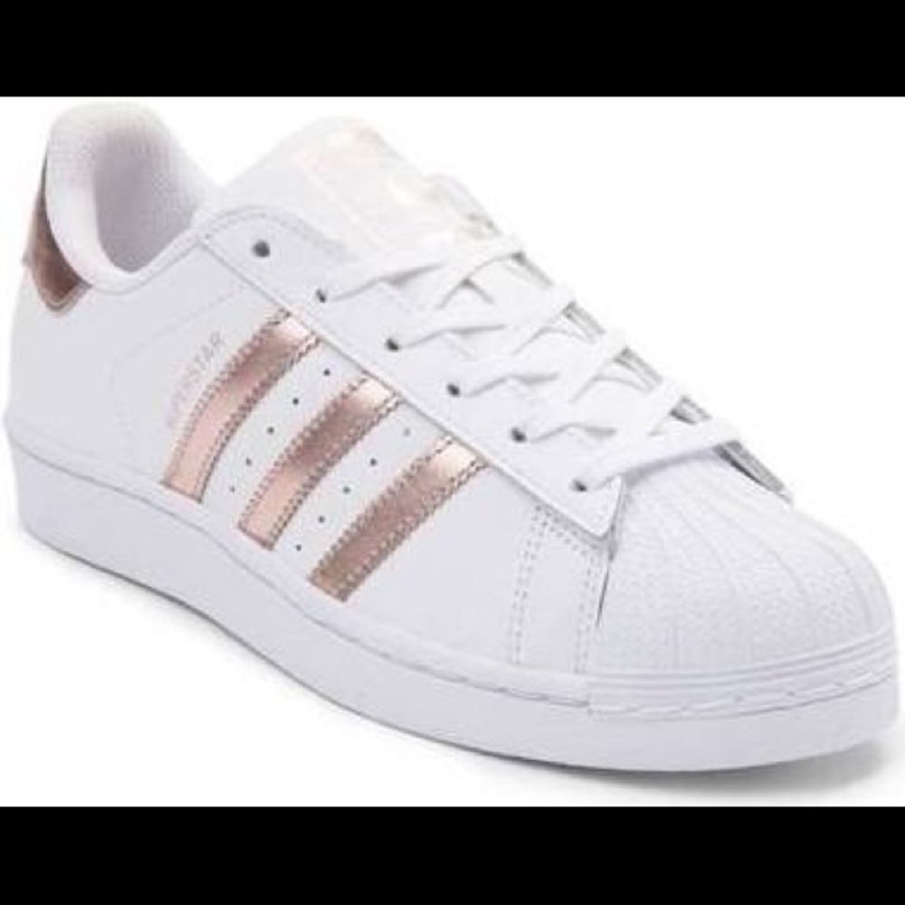 Women’s adidas White & Rose Gold Superstar Shoes